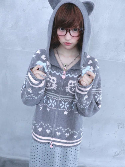 Ghost Horse Grey Fair Isle Hooded Jacket【s0000014697】