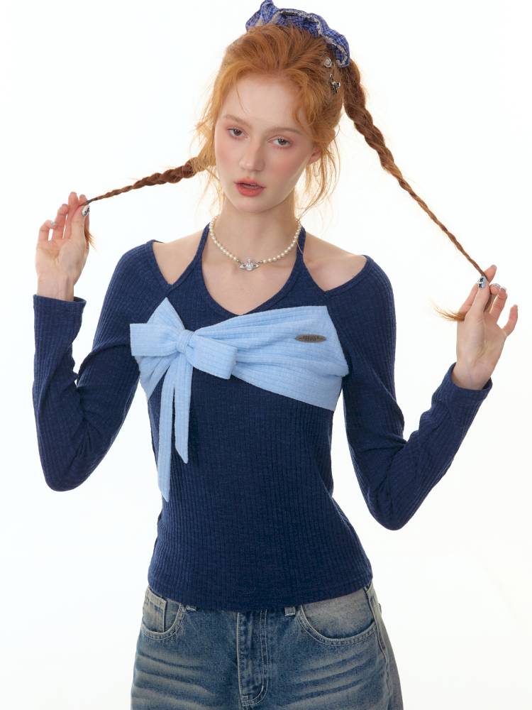 Halter Neck Long Sleeve Knit Sweater【s0000014358】