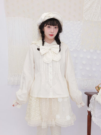Lace Detachable Bow Pleated Shirt【s0000016501】