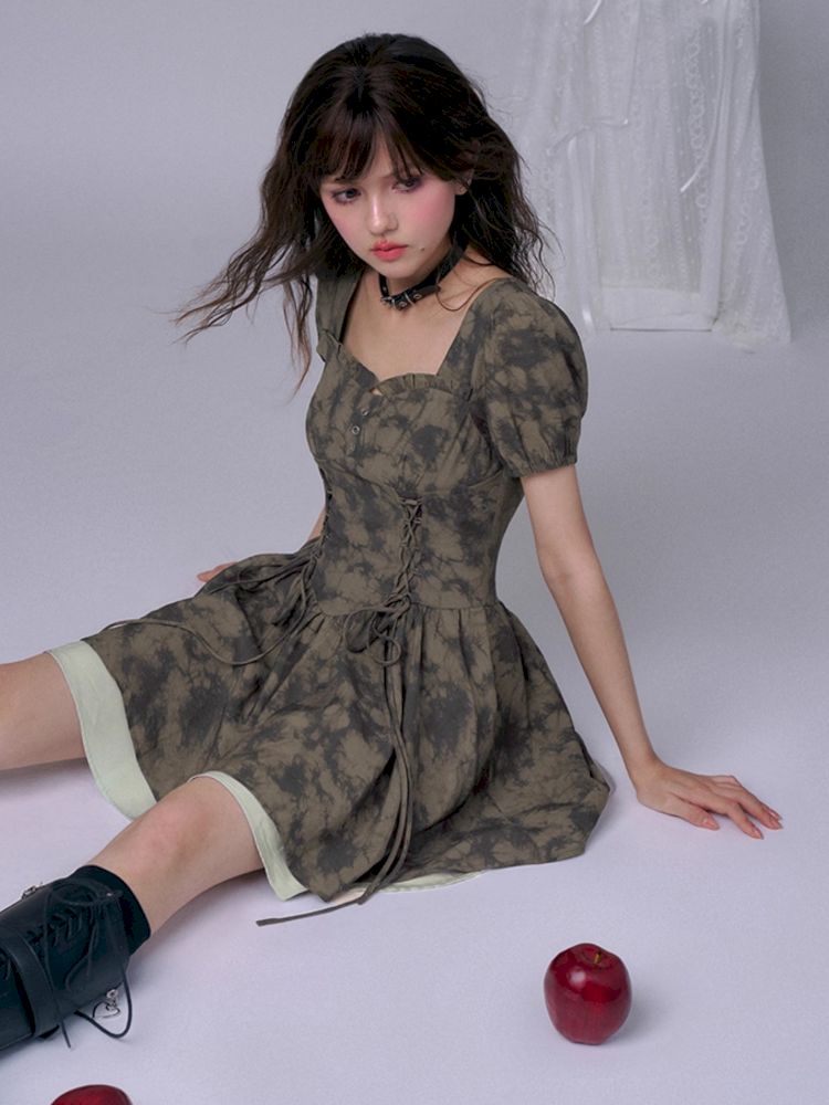 Romantic fairy sense tie-dye printing dress【s0000013371】