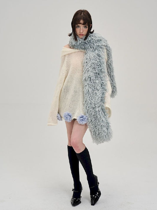 Sun rolled imitation lamb wool warm scarf 【s0000005298】