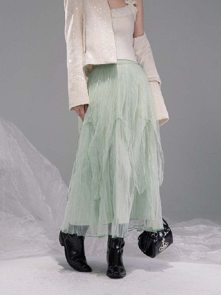 Liubo Gauze Green Irregular Skirt【s0000015738】