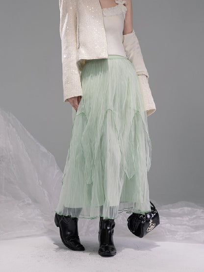Liubo Gauze Green Irregular Skirt【s0000015738】