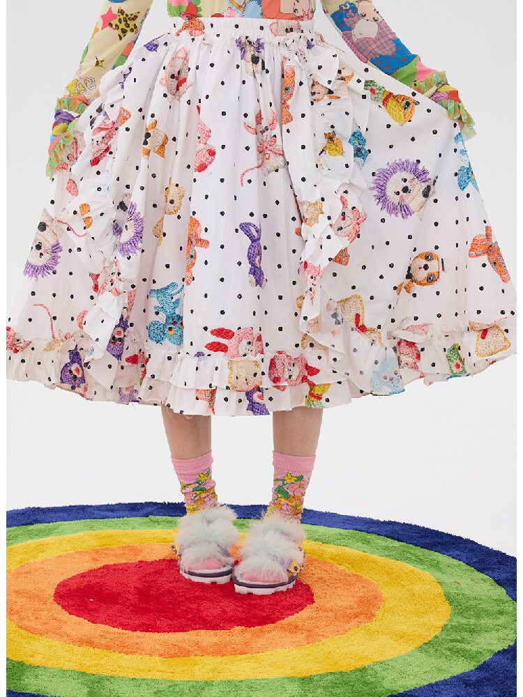 White Polka Dot Lace Cotton Skirt【s0000016195】