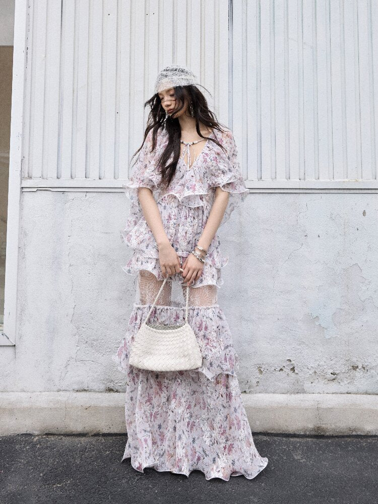 Retro Wilderness Floral Ruffled Dress【s0000016861】
