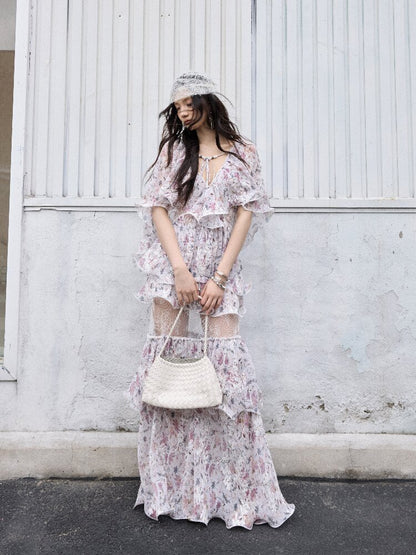 Retro Wilderness Floral Ruffled Dress【s0000016861】