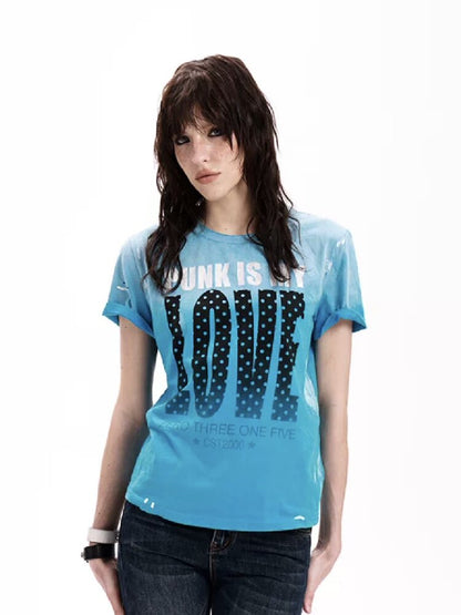 Gradient LOVE Rolled Short-Sleeve Tee【s0000018278】