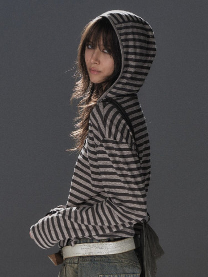 Striped Hooded Punk Long T Shirt【s0000016242】