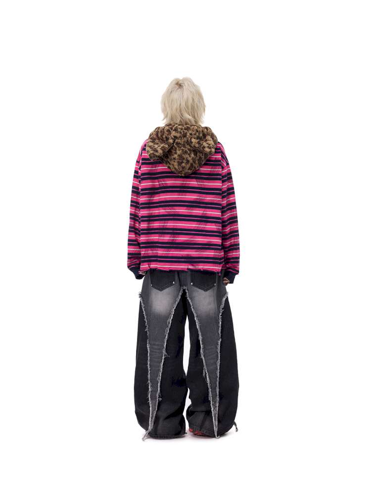 Pink Striped Leopard Cat Ear Hood【s0000015115】