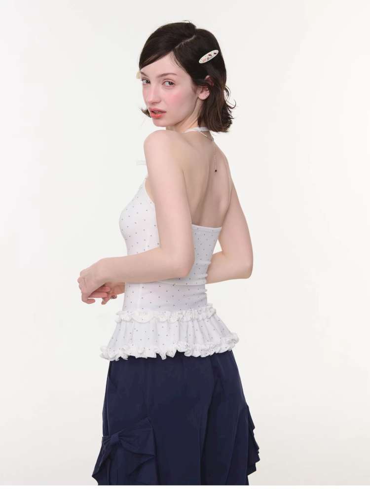 Lace Bow Polka Dot Halter Vest【s0000015432】