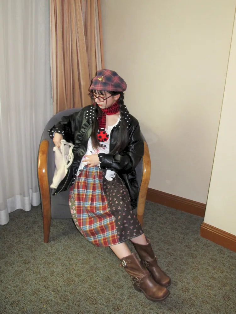 Lace-Trimmed Oversized Leather Jacket【s0000014167】