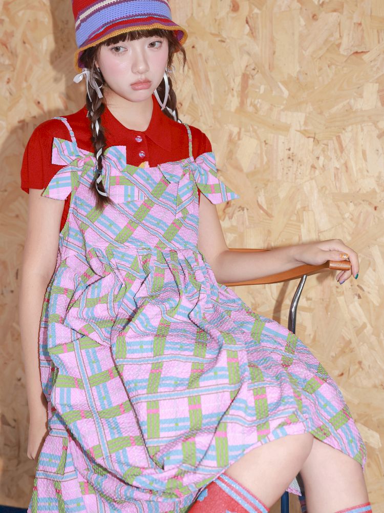 Plaid Strapless Bow Dress【s0000013927】