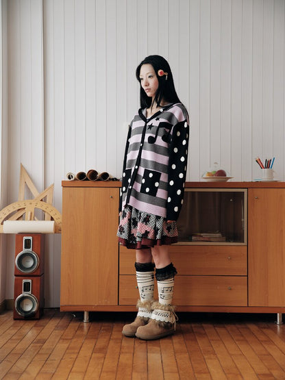 Purple Jacquard Hooded Sweater Top【s0000018708】