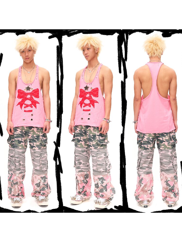 Lace Bow Rivet Distressed Vest【s0000016496】