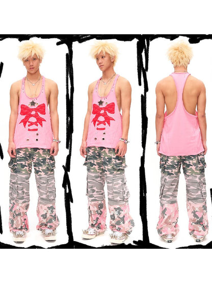 Lace Bow Rivet Distressed Vest【s0000016496】