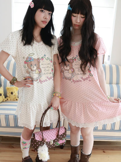 Bear Strawberry Lace Polka Dot Dress【s0000017508】