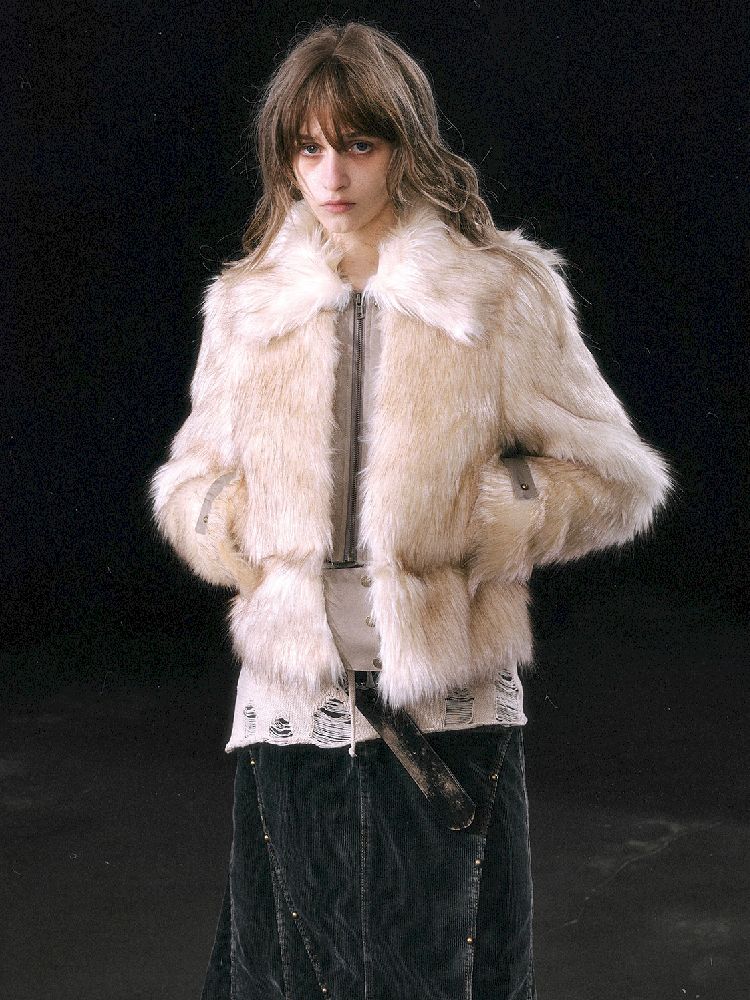 Patchwork Eco-Fur Lapel Coat [S0000010761]