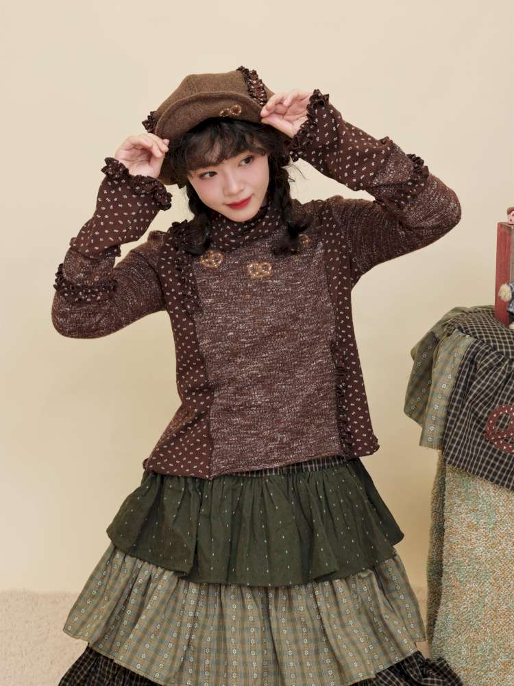 Vintage Girly Color-Blocked Floral Lace Base Layer【s0000014841】