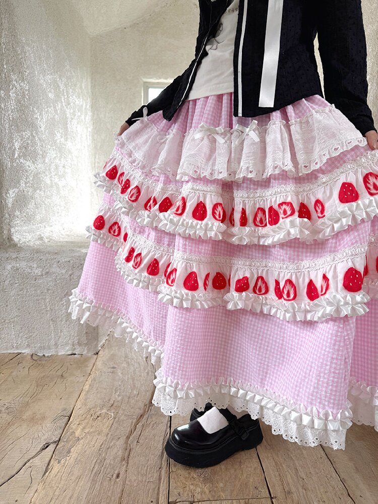 Cake Print Cut-Out Lace Bow Skirt【s0000018542】