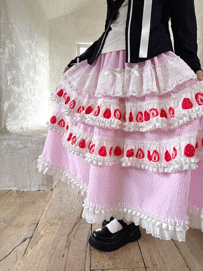Cake Print Cut-Out Lace Bow Skirt【s0000018542】