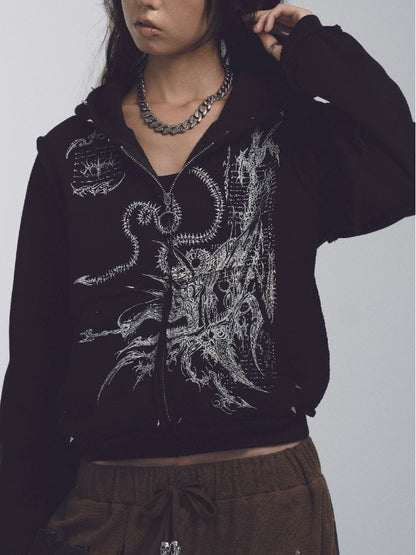 Printed Sweatshirt Studded Hoodie【s0000011232】