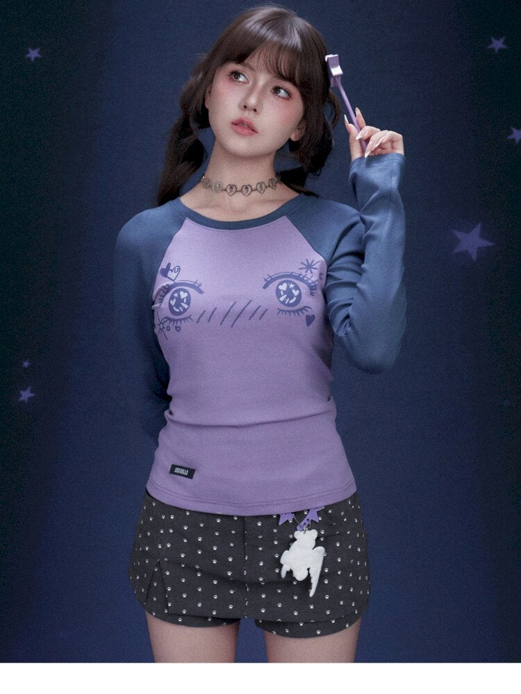 Cartoon Eye Raglan Sleeve T-Shirt【s0000015440】