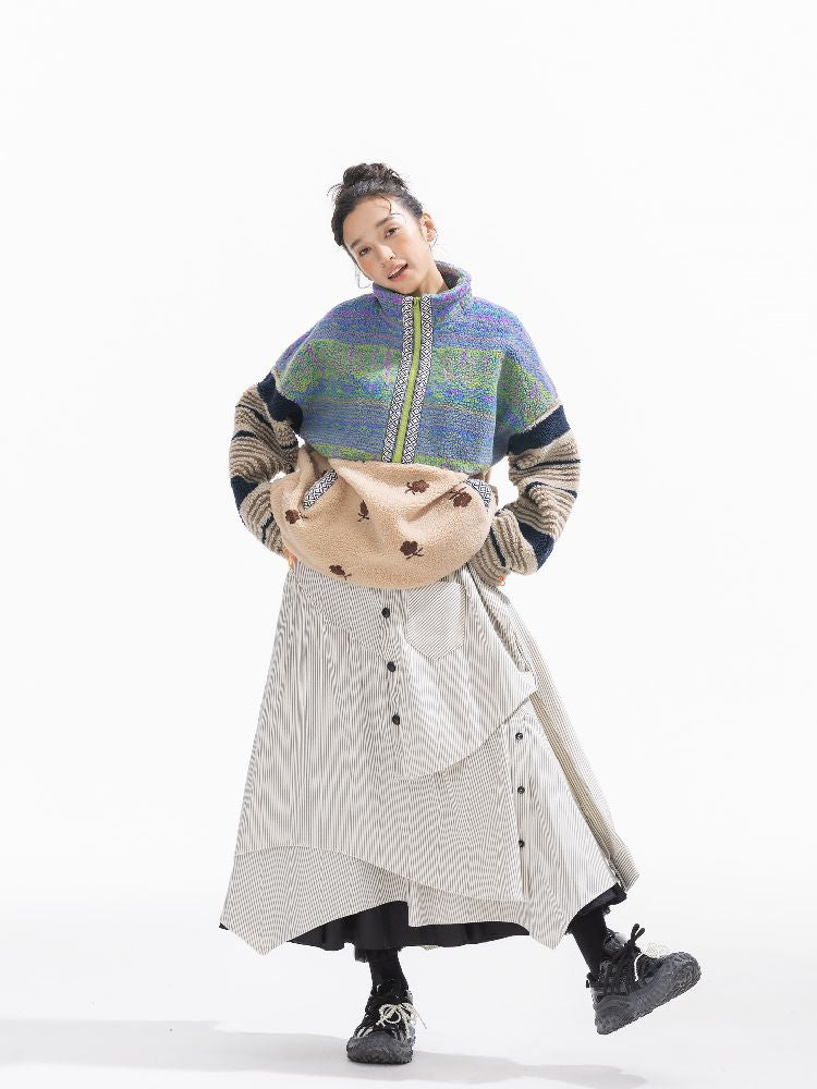 패치 워크 Lambswool 두꺼운 느슨한 재킷 [S0000011310]