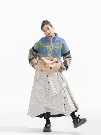 패치 워크 Lambswool 두꺼운 느슨한 재킷 [S0000011310]