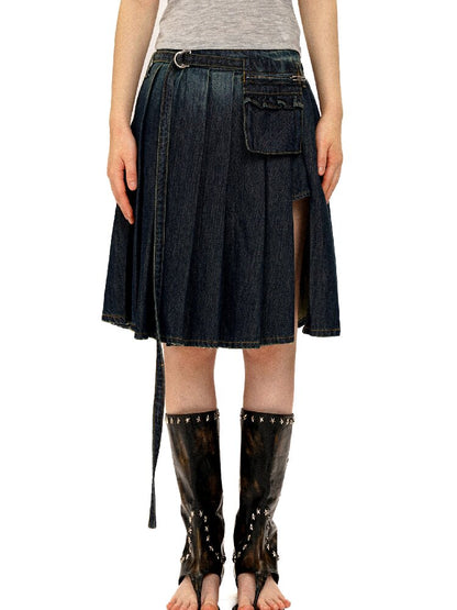 Tencel Denim Lace Pleated Skirt【s0000016412】