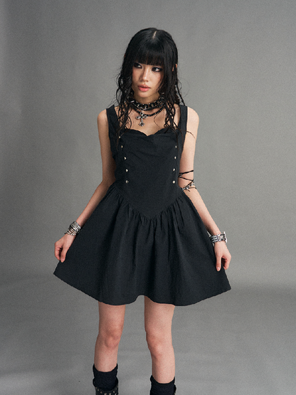Dark Punk Riveted Halter Slip Dress【s0000017770】
