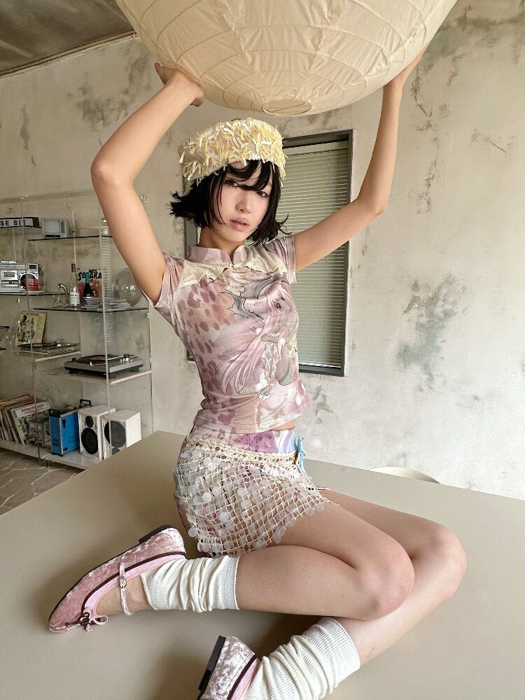 Lace Patchwork Cheongsam T-Shirt【s0000018084】