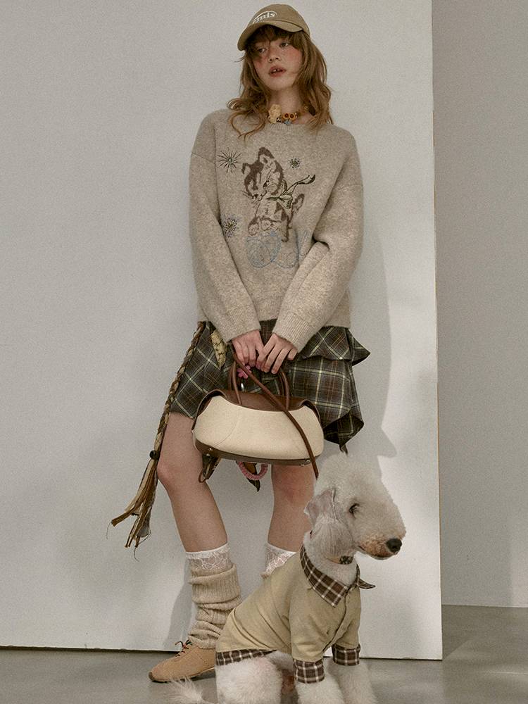 Playful Kitten Round Neck Long Sleeve Sweater【s0000014402】