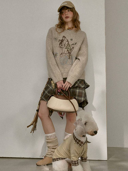 Playful Kitten Round Neck Long Sleeve Sweater【s0000014402】