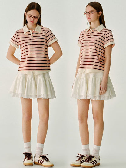 Color Clash Striped Polo Shirt【s0000011981】