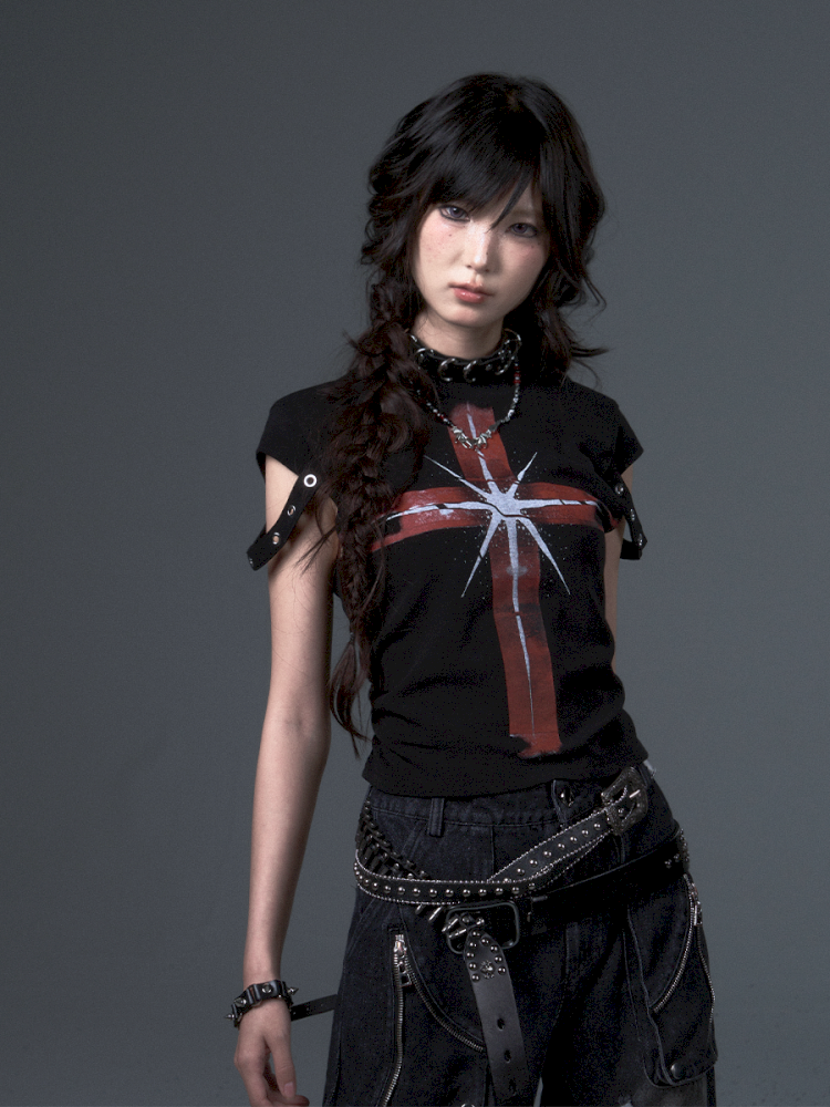 Punk Positive Shoulder Short Sleeve t-shirt【s0000012343】