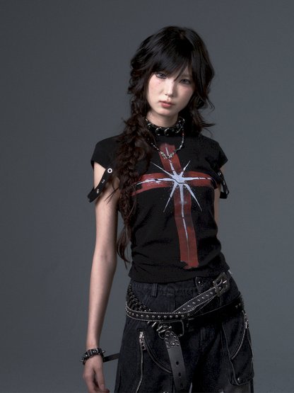 Punk Positive Shoulder Short Sleeve t-shirt【s0000012343】
