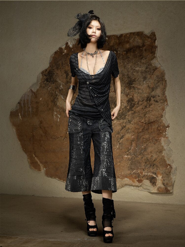 Dark Punk Cropped Bootcut Pants【s0000016887】