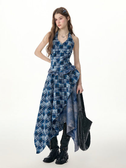 Patchwork Halter Irregular Dress【s0000017301】