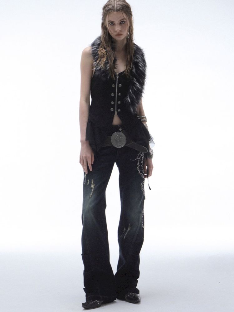 Frayed Layered Silhouette Denim Pants【s0000013903】