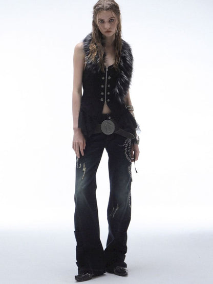 Frayed Layered Silhouette Denim Pants【s0000013903】