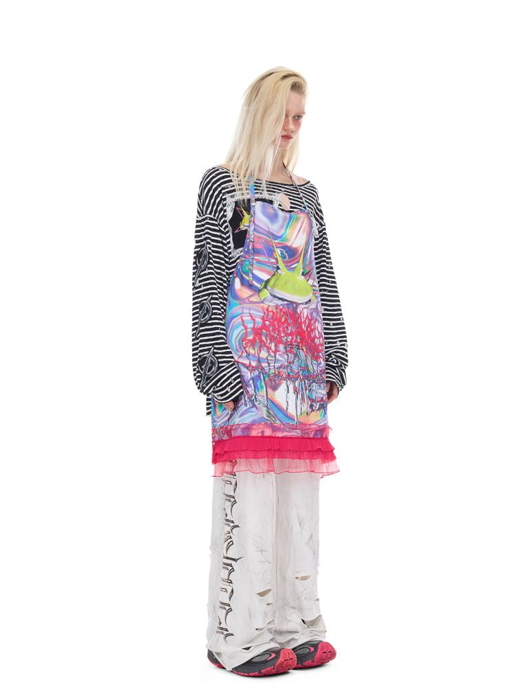 Lace rivet punk lace-up apron【s0000012970】