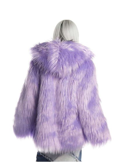 White Light Purple Fur Hooded Jacket【s0000014909】
