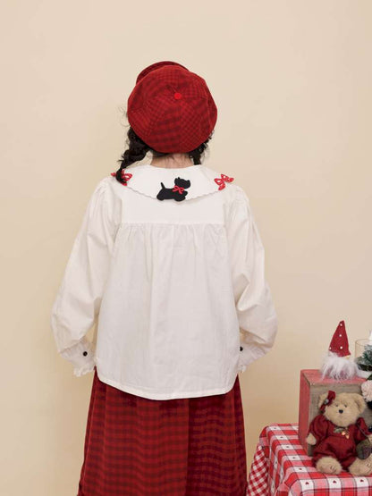 Puppy Bow Embroidery Lace Shirt【s0000015099】