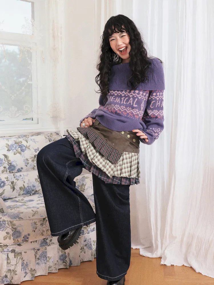 Two-Way Fair Isle Chunky Knit Pullover Sweater【s0000013994】