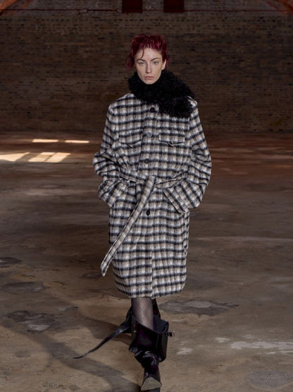 Wool Scarf Plaid Coat [S0000010945]