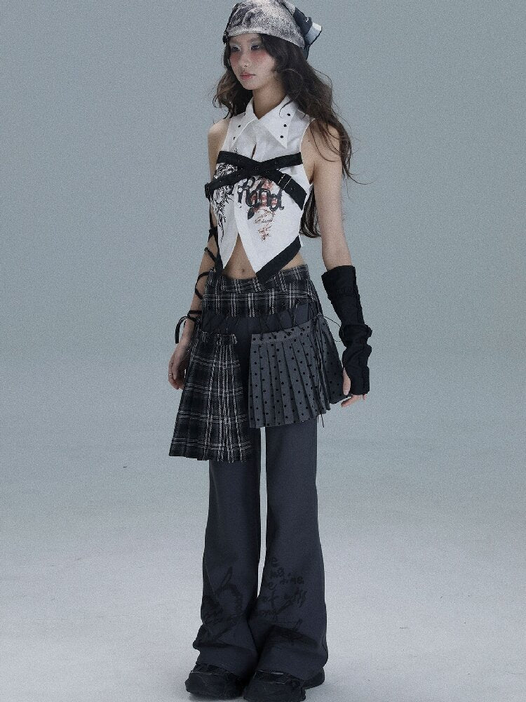 Punk Print Splicing Sleeveless【s0000016719】