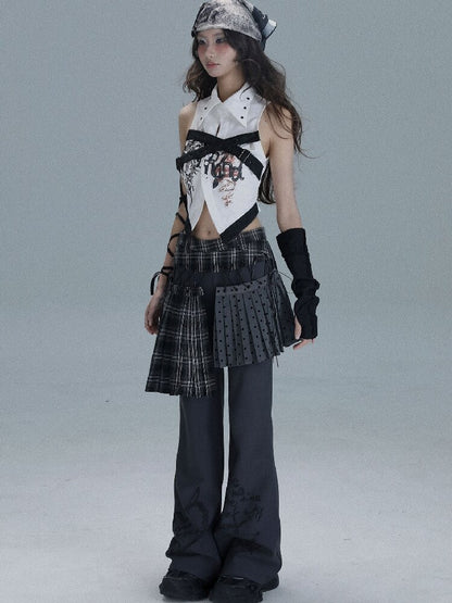 Punk Print Splicing Sleeveless【s0000016719】