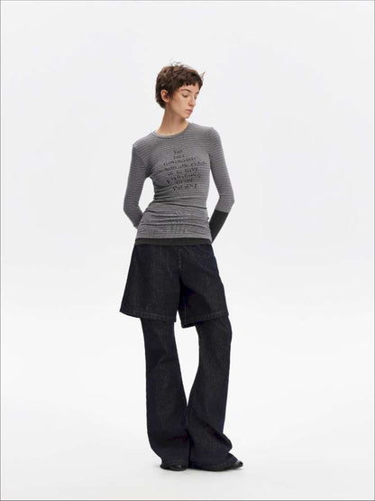 Fake Two-Piece Letter Print Slim Long-Sleeve T-Shirt【s0000014874】