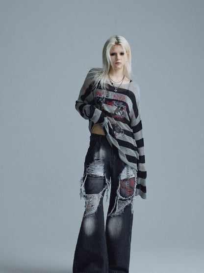 Light Asian Rock Striped Sweater【s0000018550】