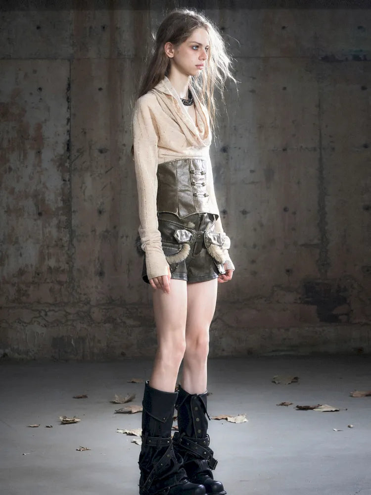 Faded Button Leather Leg Covers【s0000013963】